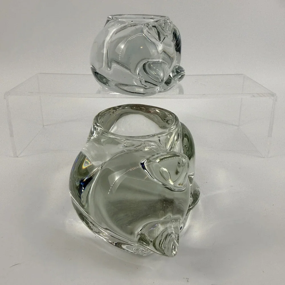 Vintage Indiana Glass Clear Cat Votive Candle Holders Pair